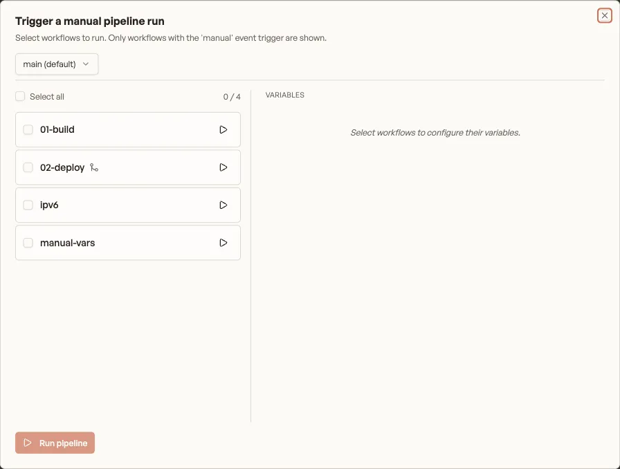 Manual pipeline trigger dialog